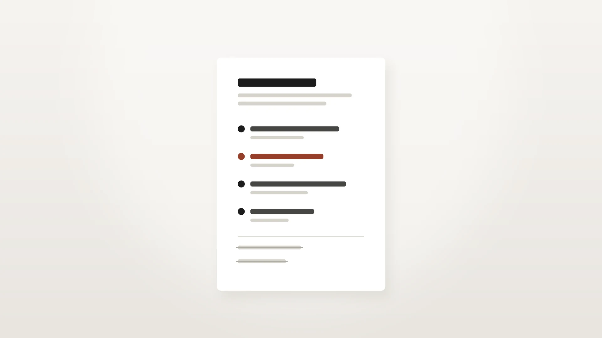 A single page with a short headline and four priority lines, one marked in red